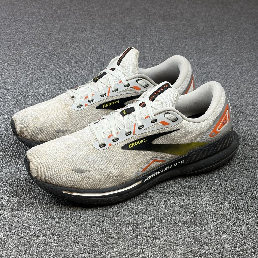 Brooks Adrenaline GTS 23 Running Shoes Mens Size 12.5 D Gray Oyster Black Orange